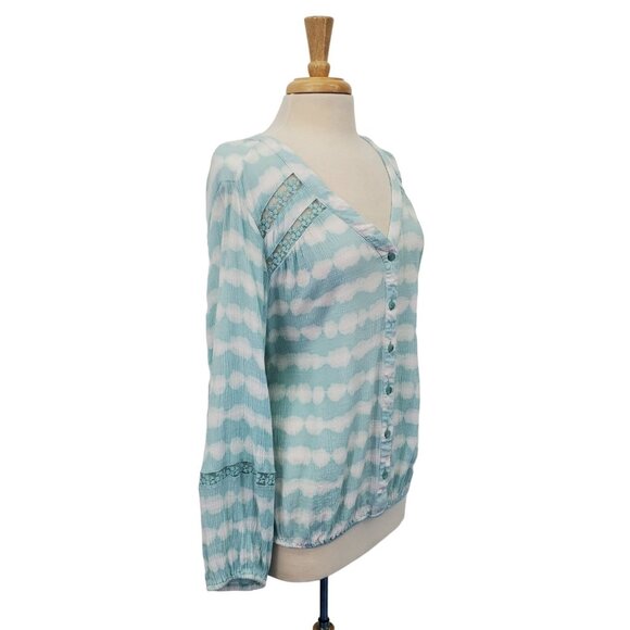 Lane Bryant Button Front Blouse Plus 26/28 Blue‎ White Boho Tie Dye Lightweight - Picture 3 of 15